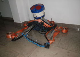  Acoustic currentmeter attached to a frame is prepared for current measurements during ship cruise (photo: T. Makovec)